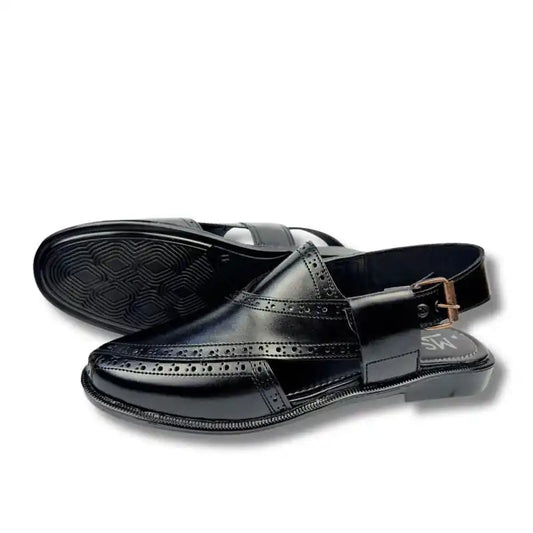Black Peshawari Chappal – Men's Traditional Leather Sandal
