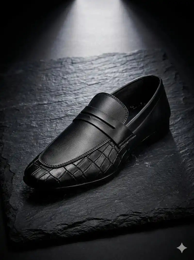 ZealMens Black Premium Crocodile Style Handmade Leather Loafer |