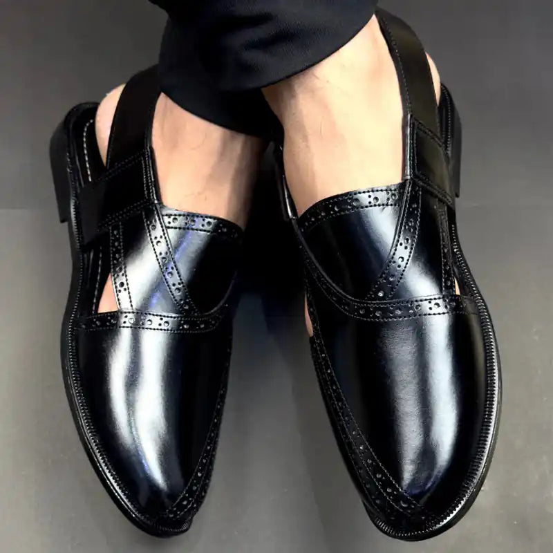 Black Peshawari Chappal – Men's Traditional Leather Sandal