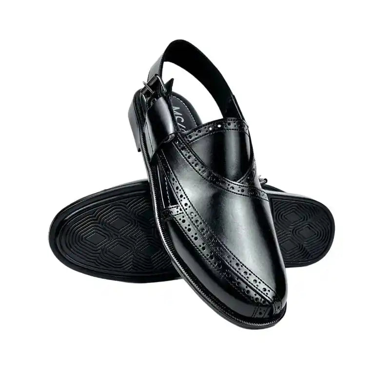 Black Peshawari Chappal – Men's Traditional Leather Sandal