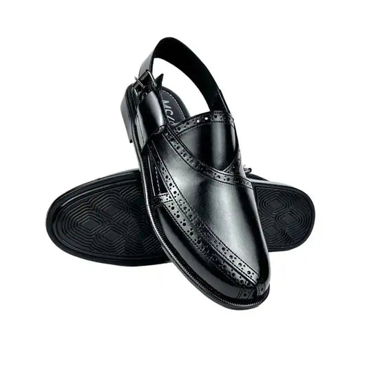 Black Peshawari Chappal – Men's Traditional Leather Sandal
