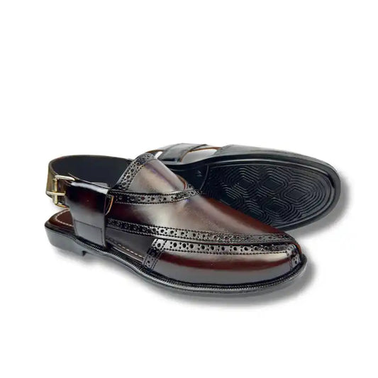 Chocolate Brown Peshawari Chappal – Men's Brogue Leather Sandal