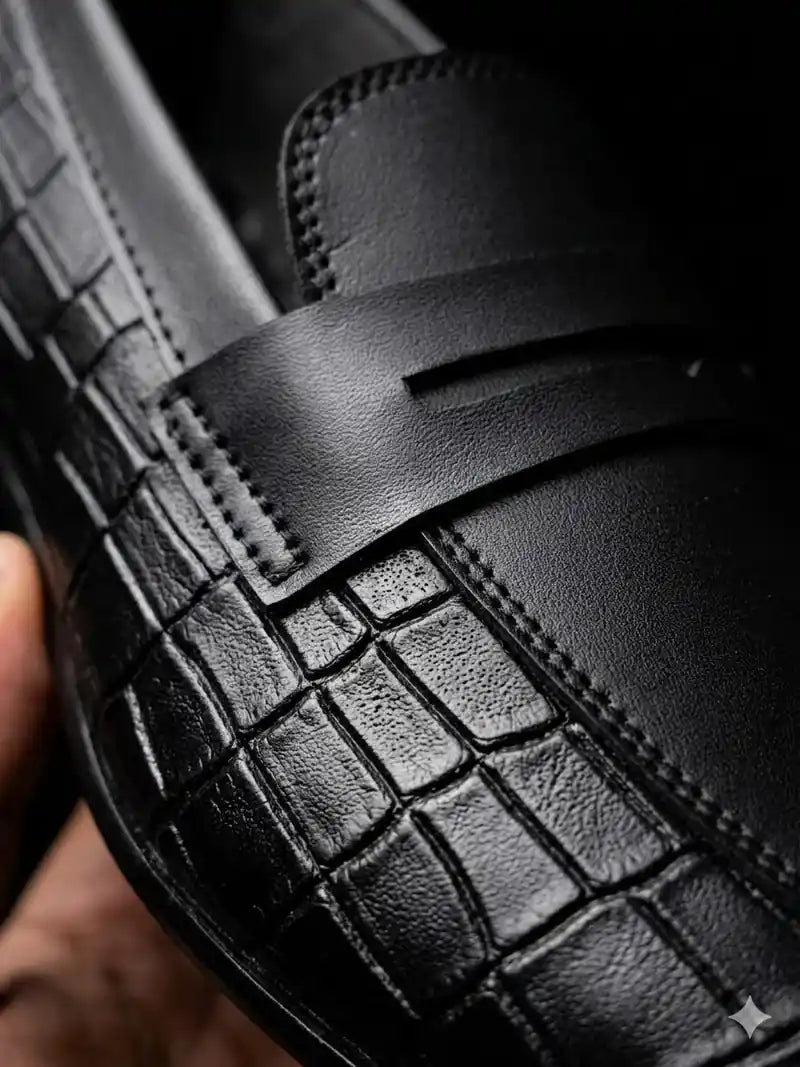 ZealMens Black Premium Crocodile Style Handmade Leather Loafer |
