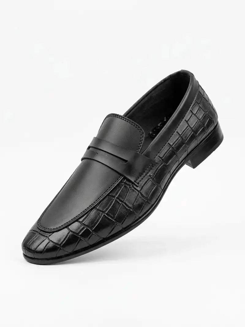 ZealMens Black Premium Crocodile Style Handmade Leather Loafer |