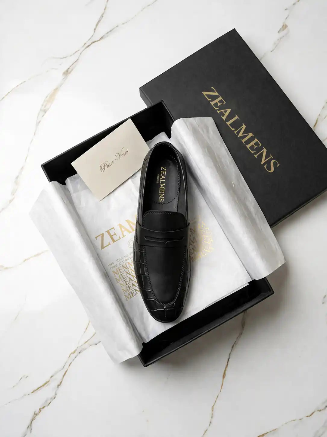 ZealMens Black Premium Crocodile Style Handmade Leather Loafer |