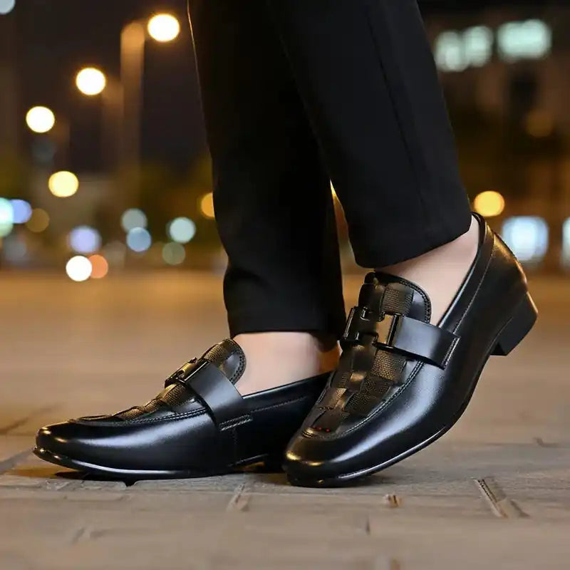 H-Buckle Woven Leather Loafer – Men's Formal Slip-On